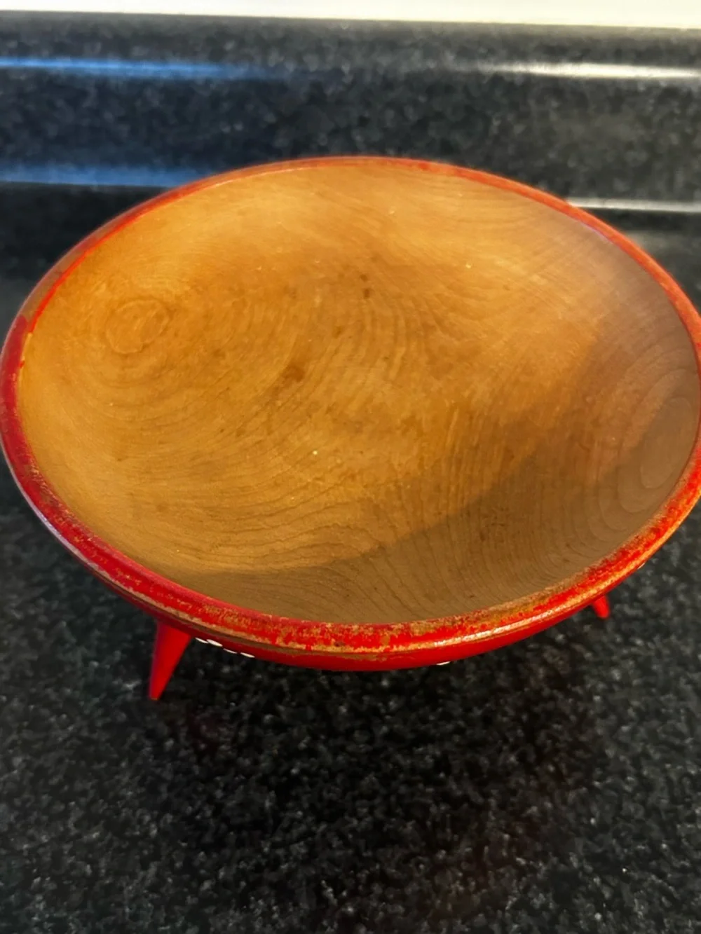 Mid-Century Modern 50's -3 Legged Red Trinket Bowl Dish -Woodpecker Wood Ware
